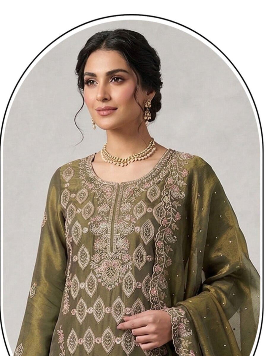 Green Silk Embroidery Sequins Diamond Wedding Party Festival Casual Pant Salwar Kameez