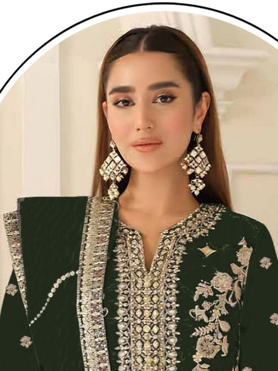 Green Silk Embroidery Sequins Zari Wedding Party Festival Casual Engagement Pant Salwar Kameez