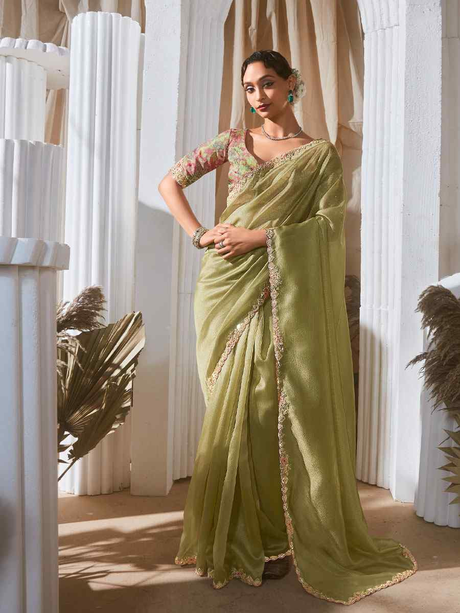 Green Silk Embroidery Traditional Bridal Reception Festival Wedding Fancy Heavy Border Saree