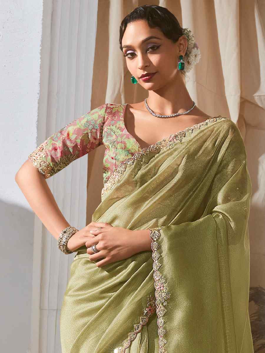 Green Silk Embroidery Traditional Bridal Reception Festival Wedding Fancy Heavy Border Saree