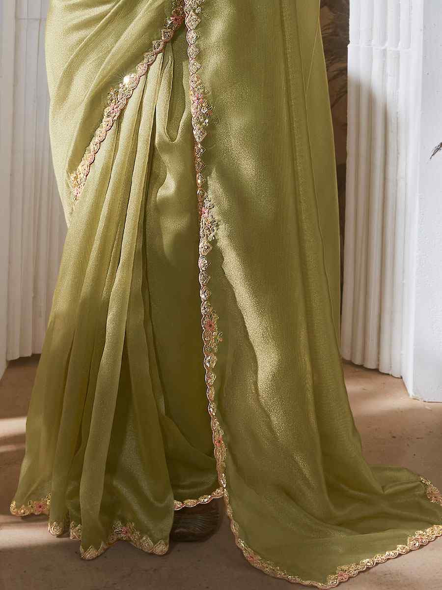 Green Silk Embroidery Traditional Bridal Reception Festival Wedding Fancy Heavy Border Saree