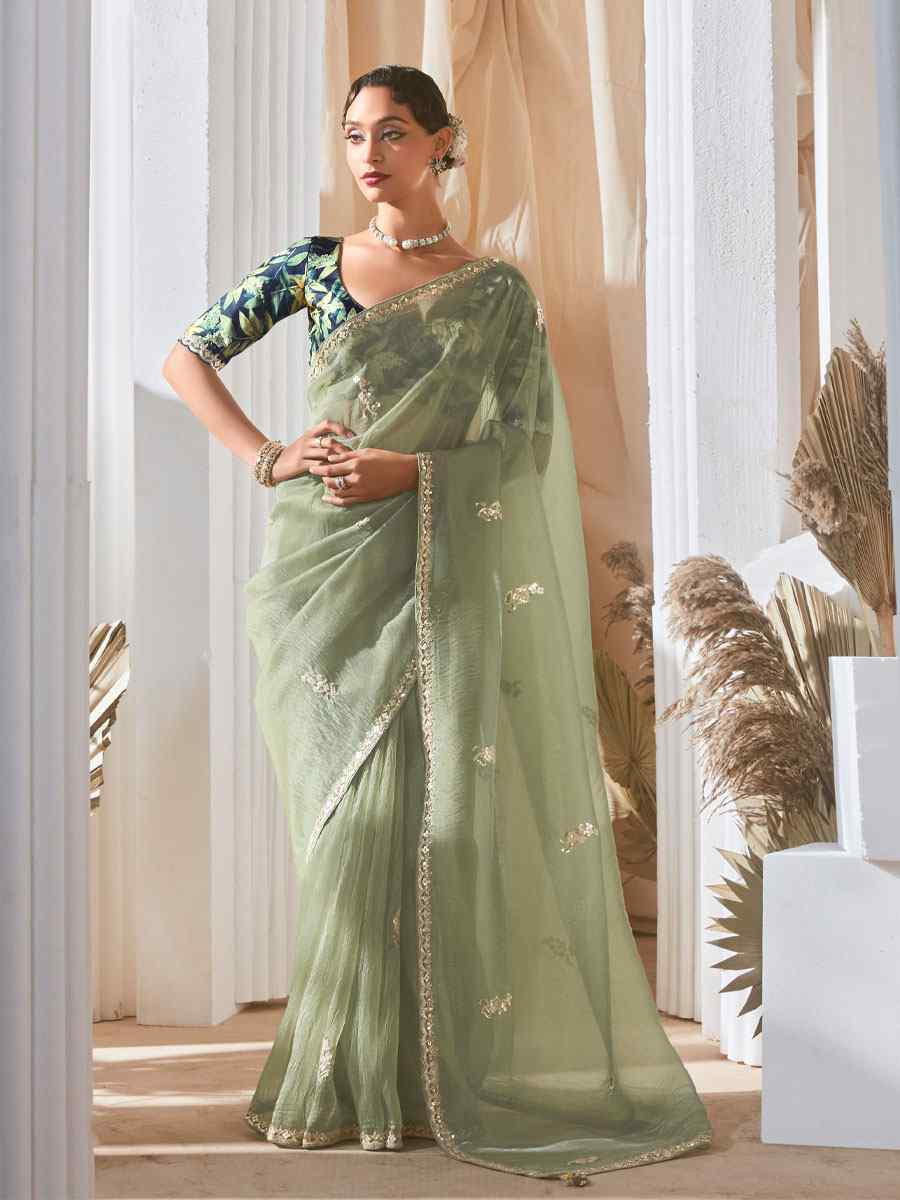 Green Silk Embroidery Traditional Bridal Reception Festival Wedding Fancy Heavy Border Saree