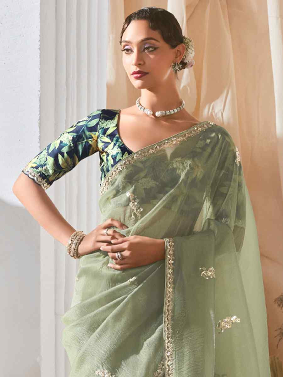 Green Silk Embroidery Traditional Bridal Reception Festival Wedding Fancy Heavy Border Saree