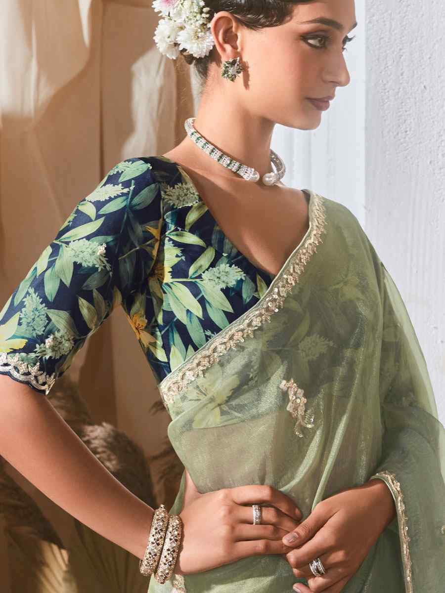 Green Silk Embroidery Traditional Bridal Reception Festival Wedding Fancy Heavy Border Saree