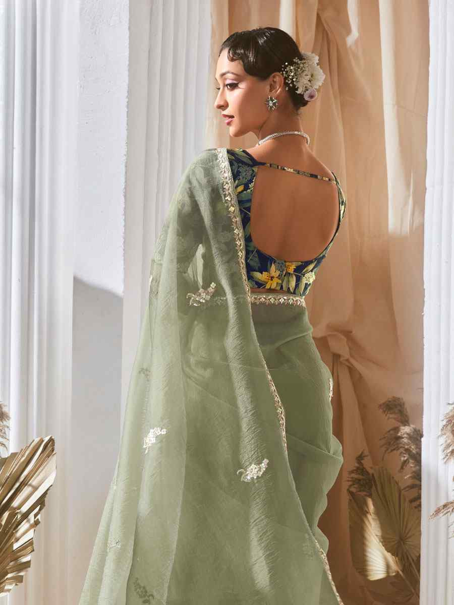 Green Silk Embroidery Traditional Bridal Reception Festival Wedding Fancy Heavy Border Saree