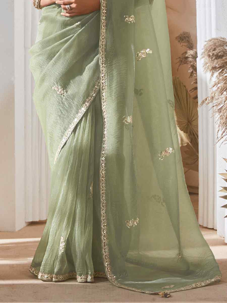 Green Silk Embroidery Traditional Bridal Reception Festival Wedding Fancy Heavy Border Saree