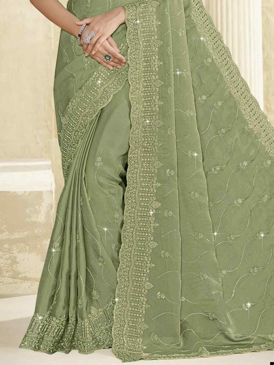 Green Silk Embroidery Traditional Bridal Reception Festival Wedding Fancy Heavy Border Saree