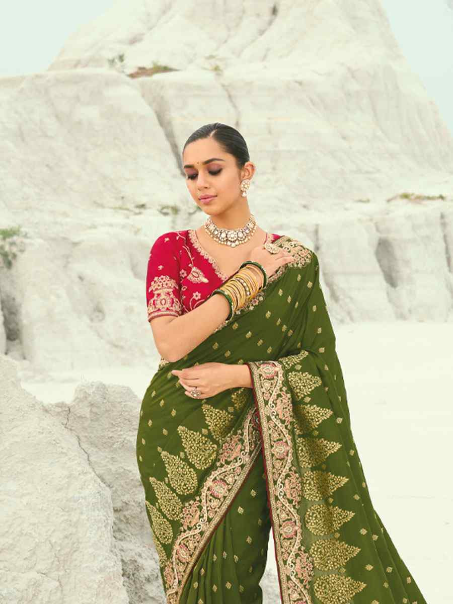 Green Silk Embroidery Traditional Bridal Reception Festival Wedding Fancy Heavy Border Saree
