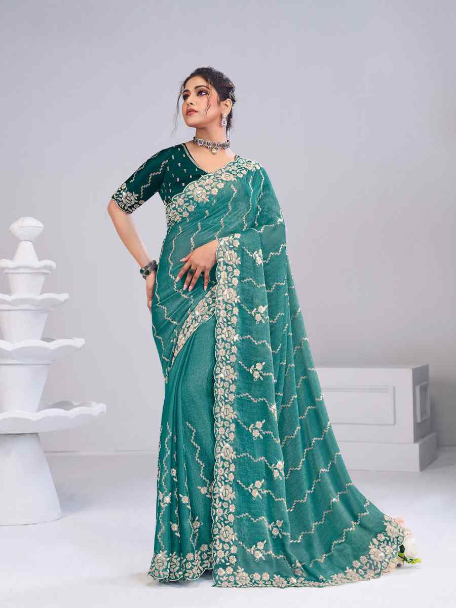 Green Silk Embroidery Traditional Bridal Reception Festival Wedding Fancy Heavy Border Saree