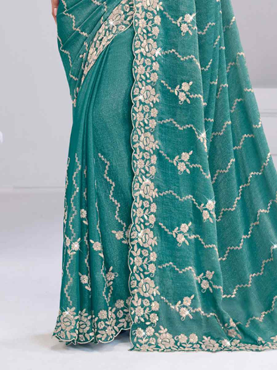 Green Silk Embroidery Traditional Bridal Reception Festival Wedding Fancy Heavy Border Saree