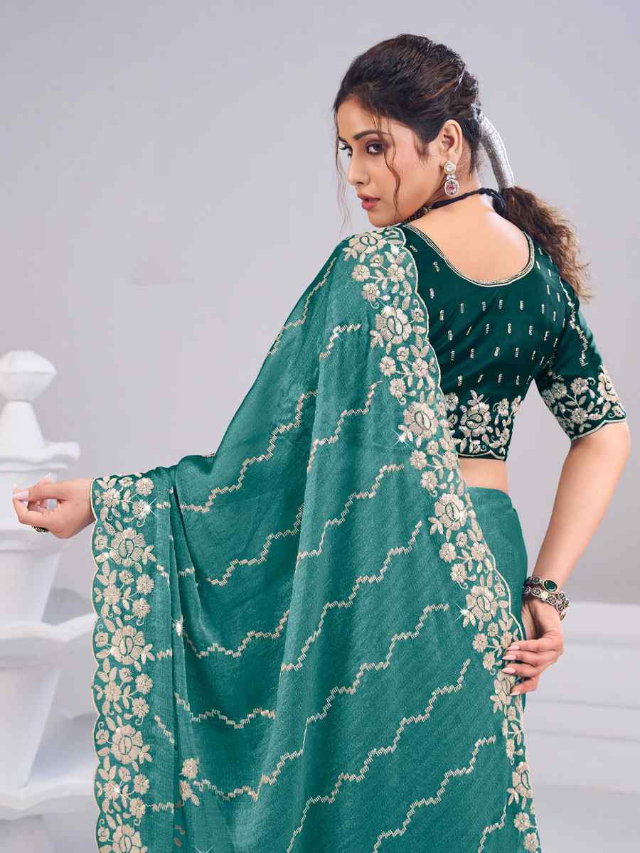 Green Silk Embroidery Traditional Bridal Reception Festival Wedding Fancy Heavy Border Saree