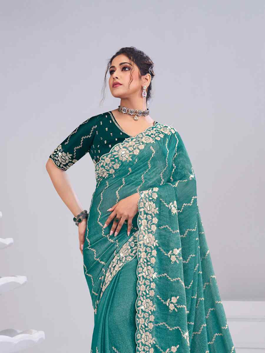 Green Silk Embroidery Traditional Bridal Reception Festival Wedding Fancy Heavy Border Saree