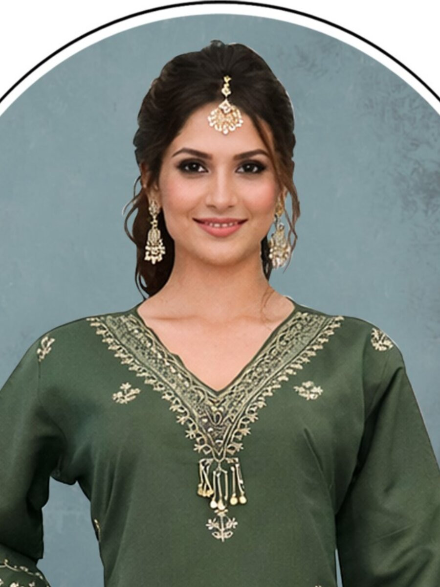 Green Silk Embroidery Wedding Party Festival Casual Ready Palazzo Pant Salwar Kameez