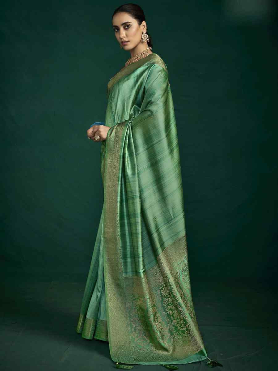 Green Silk Handwoven Bridal Reception Festival Wedding Fancy Heavy Border Saree