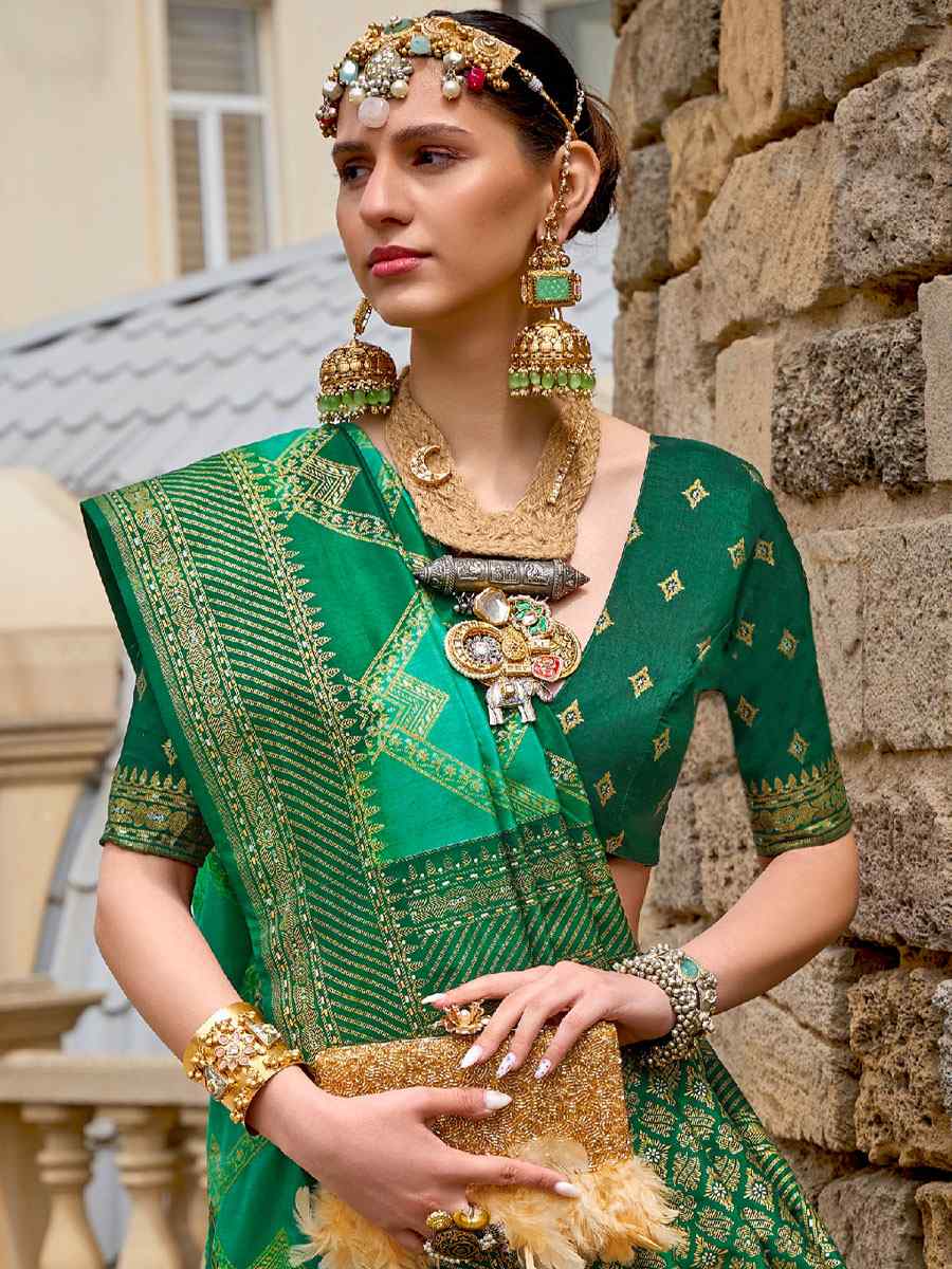 Green Silk Handwoven Casual Festival Heavy Border Saree