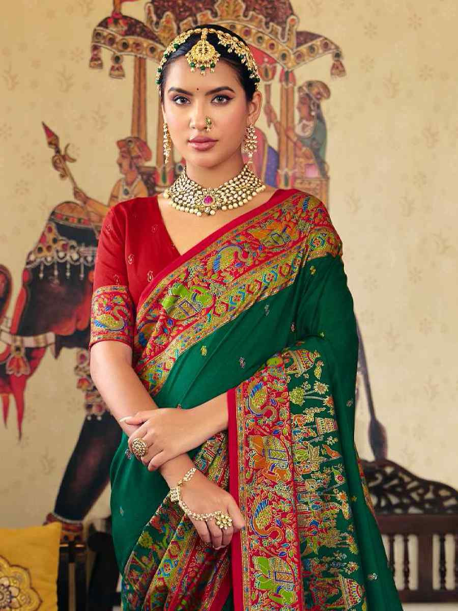 Green Silk Handwoven Casual Reception Festival Wedding Fancy Heavy Border Saree