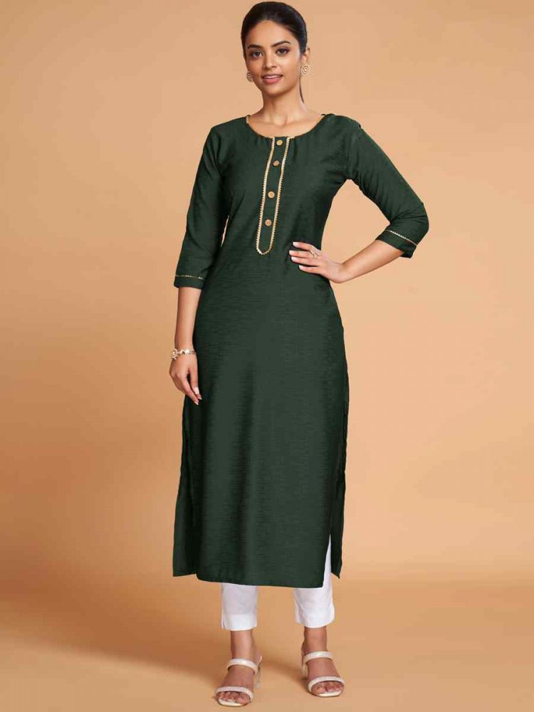 Green Silk Handwoven Festival Casual Kurti