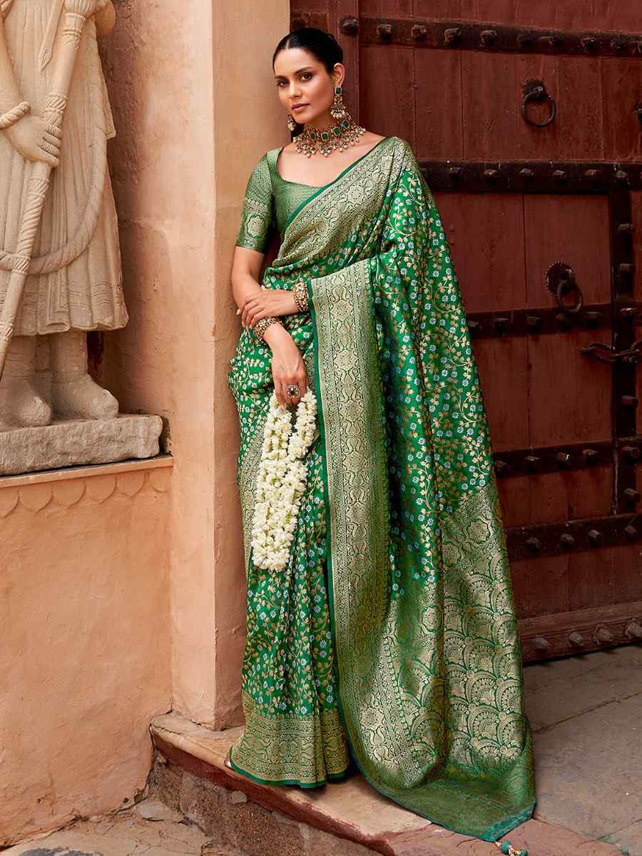 Green Silk Handwoven Festival Wedding Fancy Heavy Border Saree