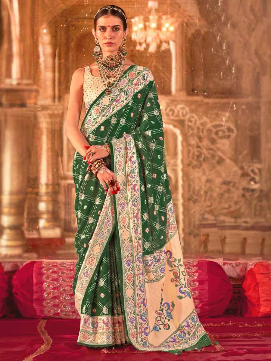 Green Silk Handwoven Festival Wedding Fancy Heavy Border Saree