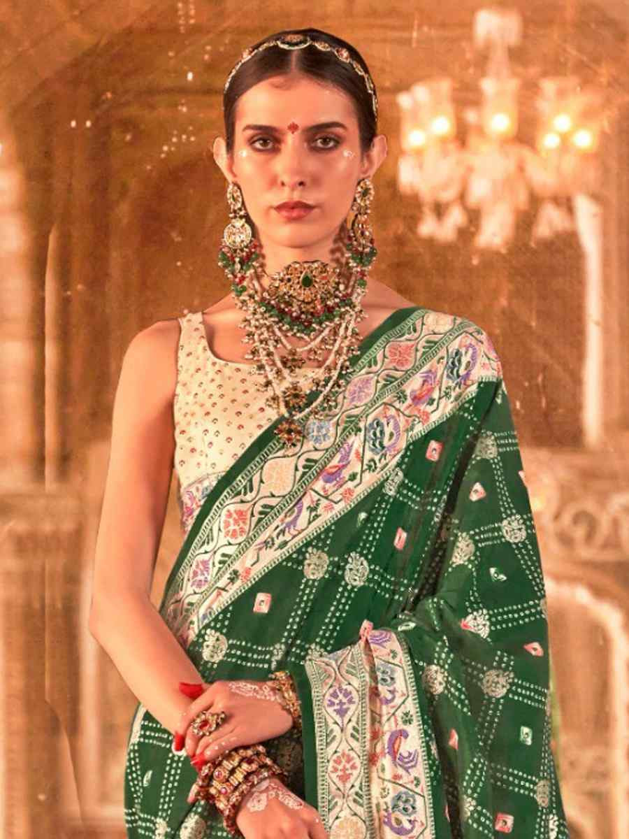 Green Silk Handwoven Festival Wedding Fancy Heavy Border Saree