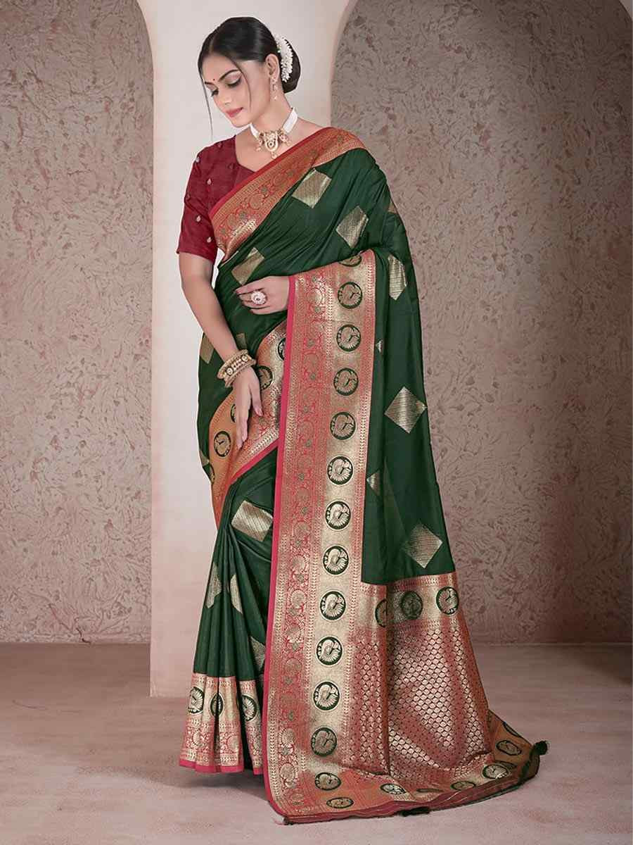 Green Silk Handwoven Festival Wedding Fancy Heavy Border Saree