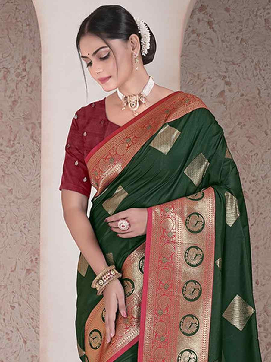 Green Silk Handwoven Festival Wedding Fancy Heavy Border Saree