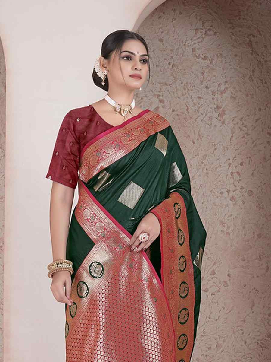 Green Silk Handwoven Festival Wedding Fancy Heavy Border Saree