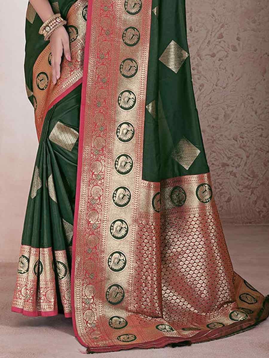 Green Silk Handwoven Festival Wedding Fancy Heavy Border Saree