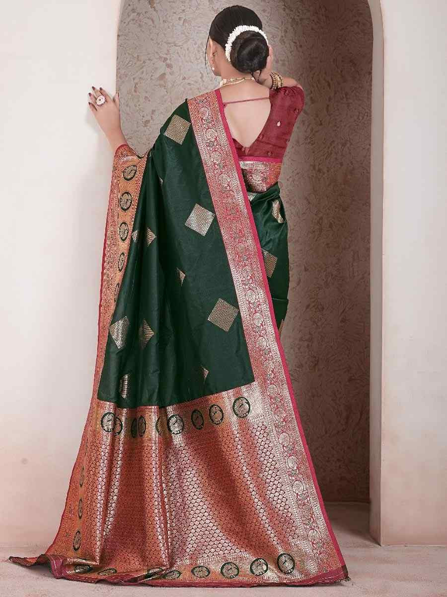Green Silk Handwoven Festival Wedding Fancy Heavy Border Saree