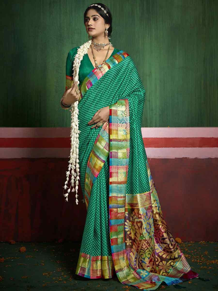 Green Silk Handwoven Festival Wedding Fancy Heavy Border Saree