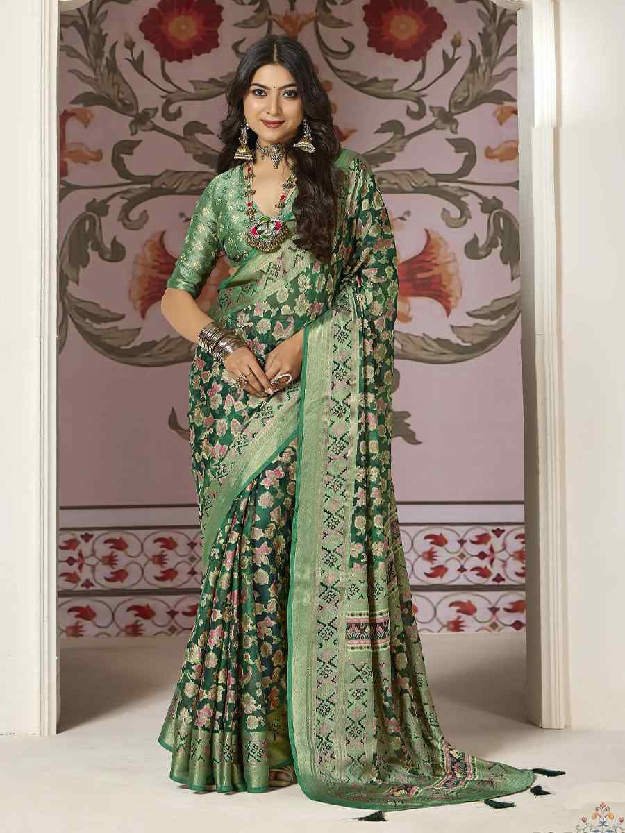 Green Silk Handwoven Festival Wedding Fancy Heavy Border Saree