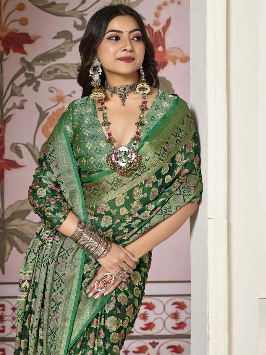 Green Silk Handwoven Festival Wedding Fancy Heavy Border Saree