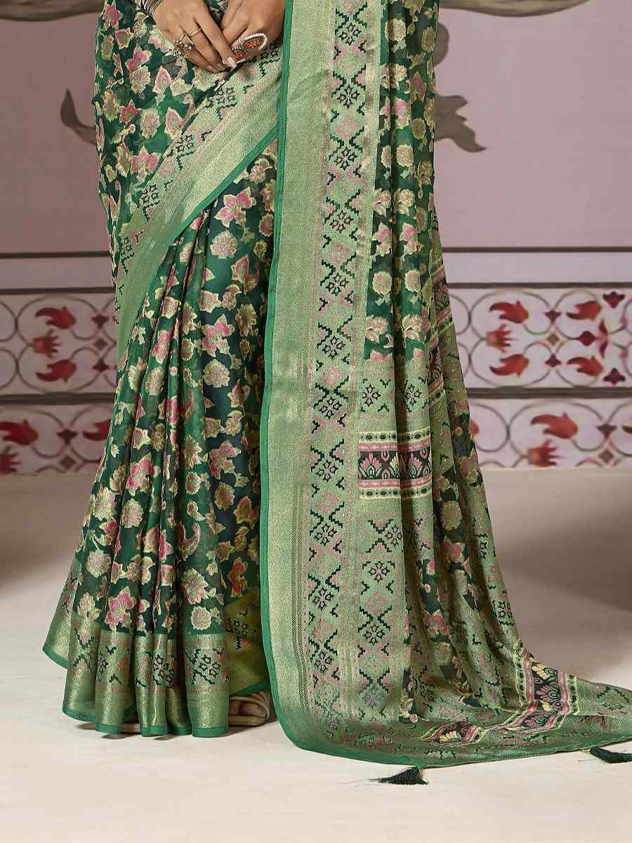 Green Silk Handwoven Festival Wedding Fancy Heavy Border Saree
