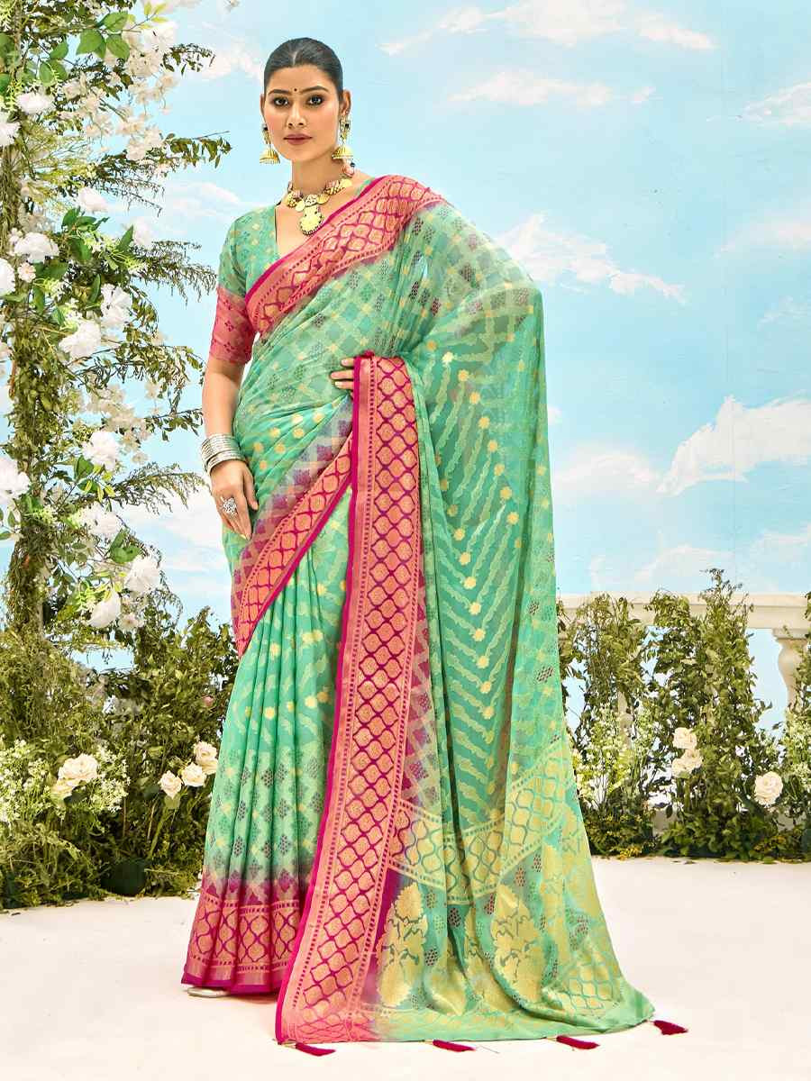 Green Silk Handwoven Festival Wedding Fancy Heavy Border Saree