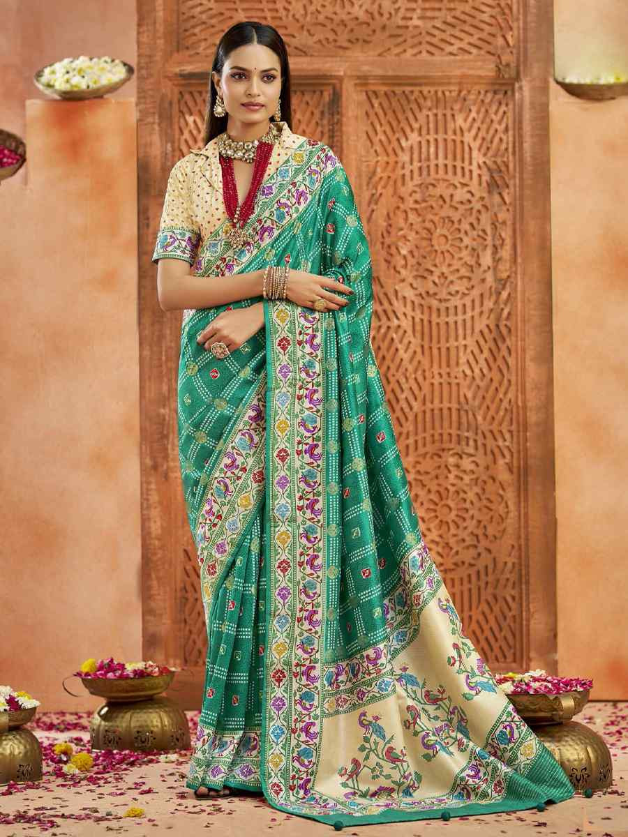 Green Silk Handwoven Festival Wedding Fancy Heavy Border Saree