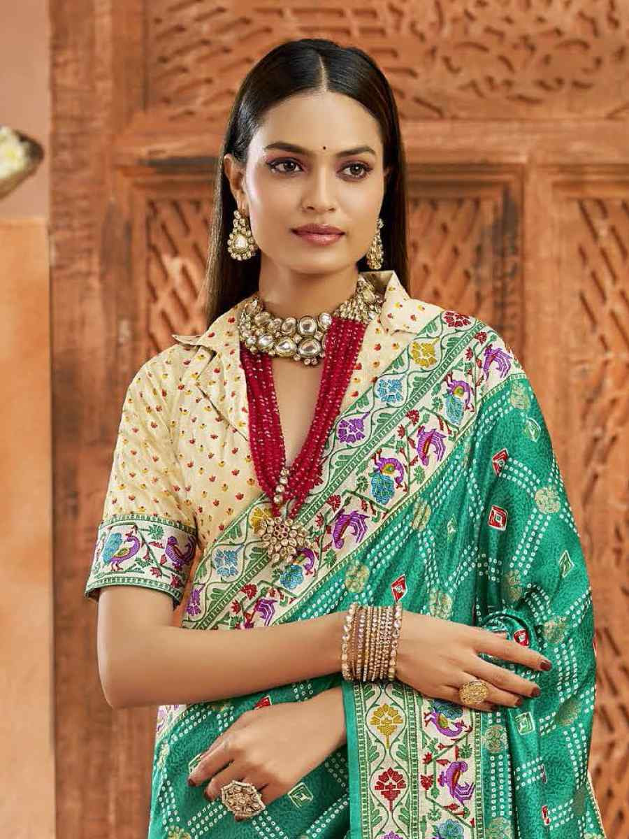 Green Silk Handwoven Festival Wedding Fancy Heavy Border Saree