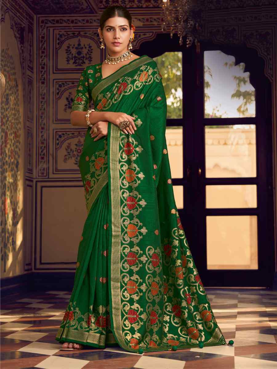 Green Silk Handwoven Festival Wedding Fancy Heavy Border Saree