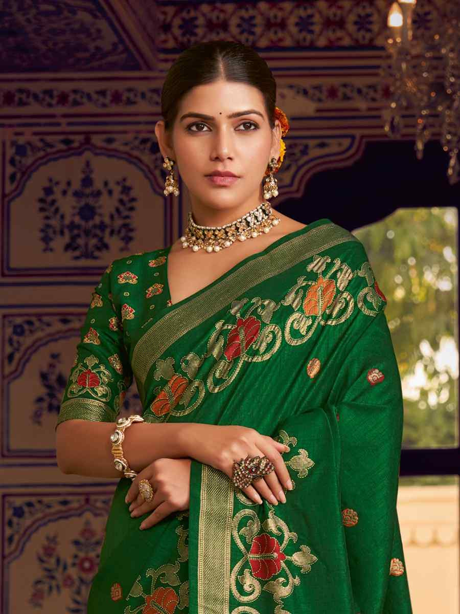 Green Silk Handwoven Festival Wedding Fancy Heavy Border Saree