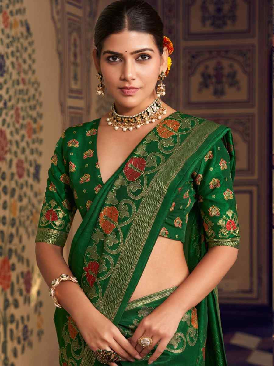 Green Silk Handwoven Festival Wedding Fancy Heavy Border Saree