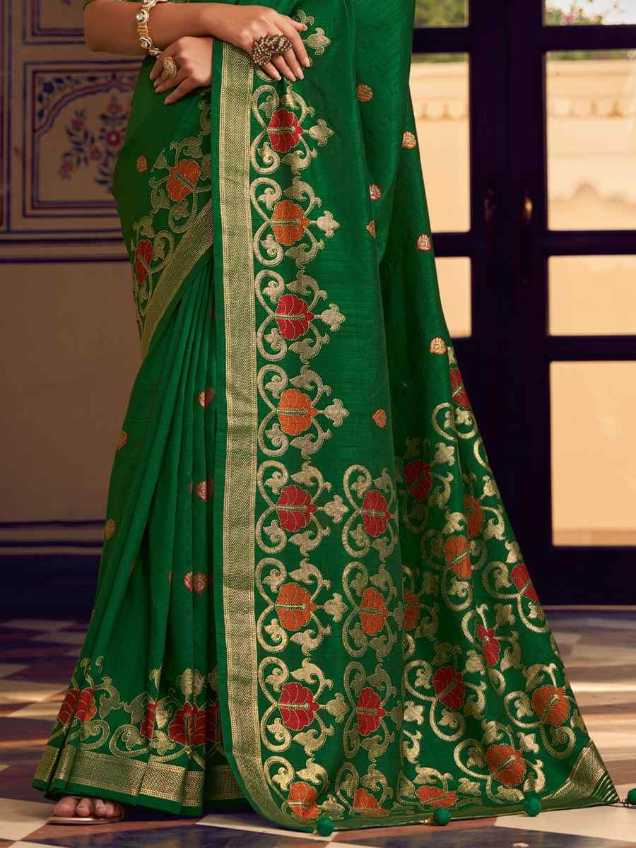 Green Silk Handwoven Festival Wedding Fancy Heavy Border Saree