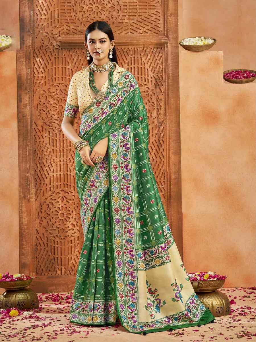 Green Silk Handwoven Festival Wedding Fancy Heavy Border Saree