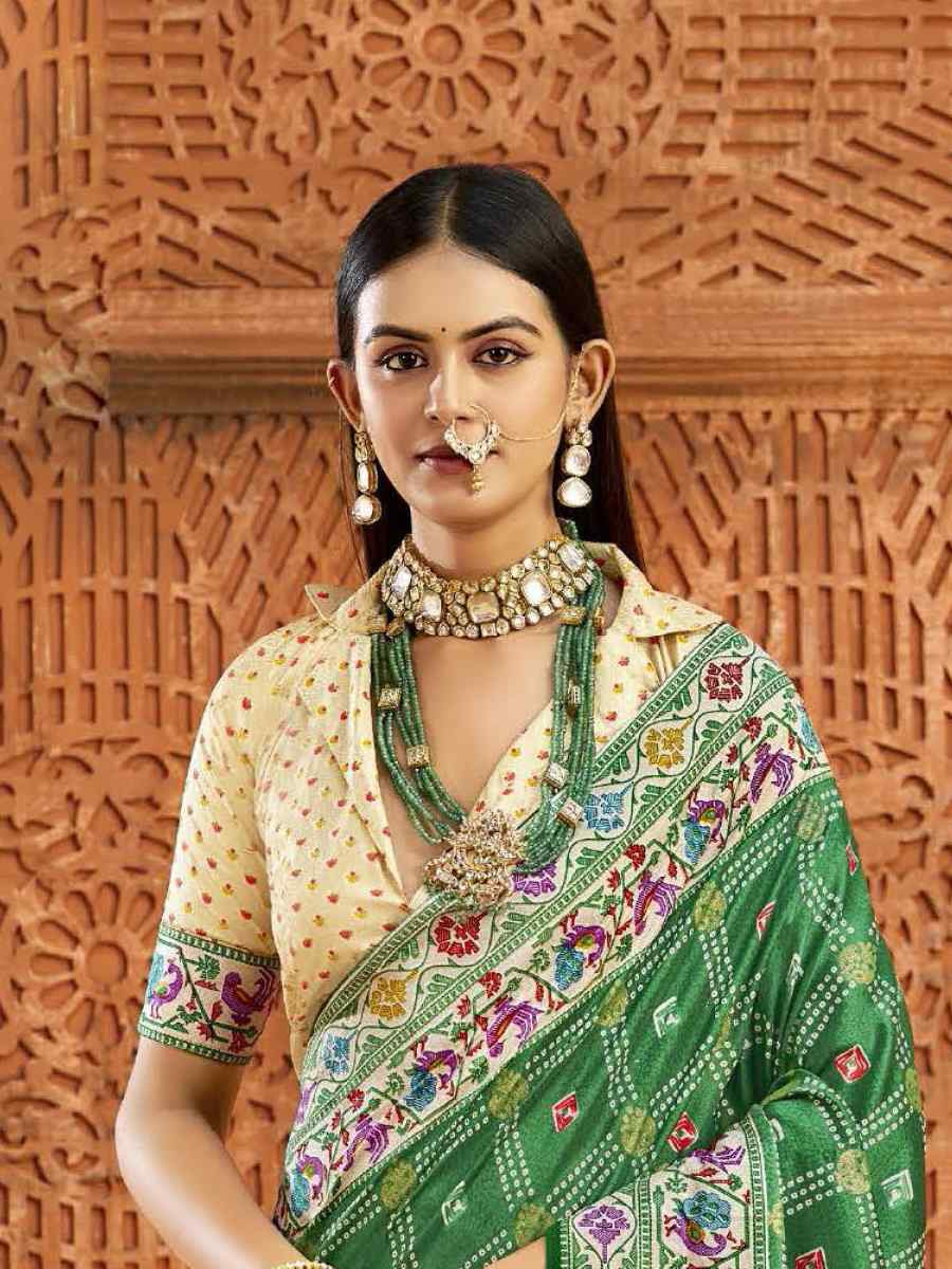 Green Silk Handwoven Festival Wedding Fancy Heavy Border Saree