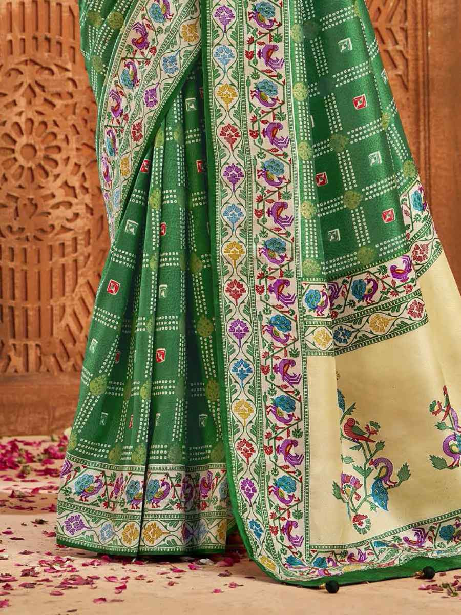 Green Silk Handwoven Festival Wedding Fancy Heavy Border Saree