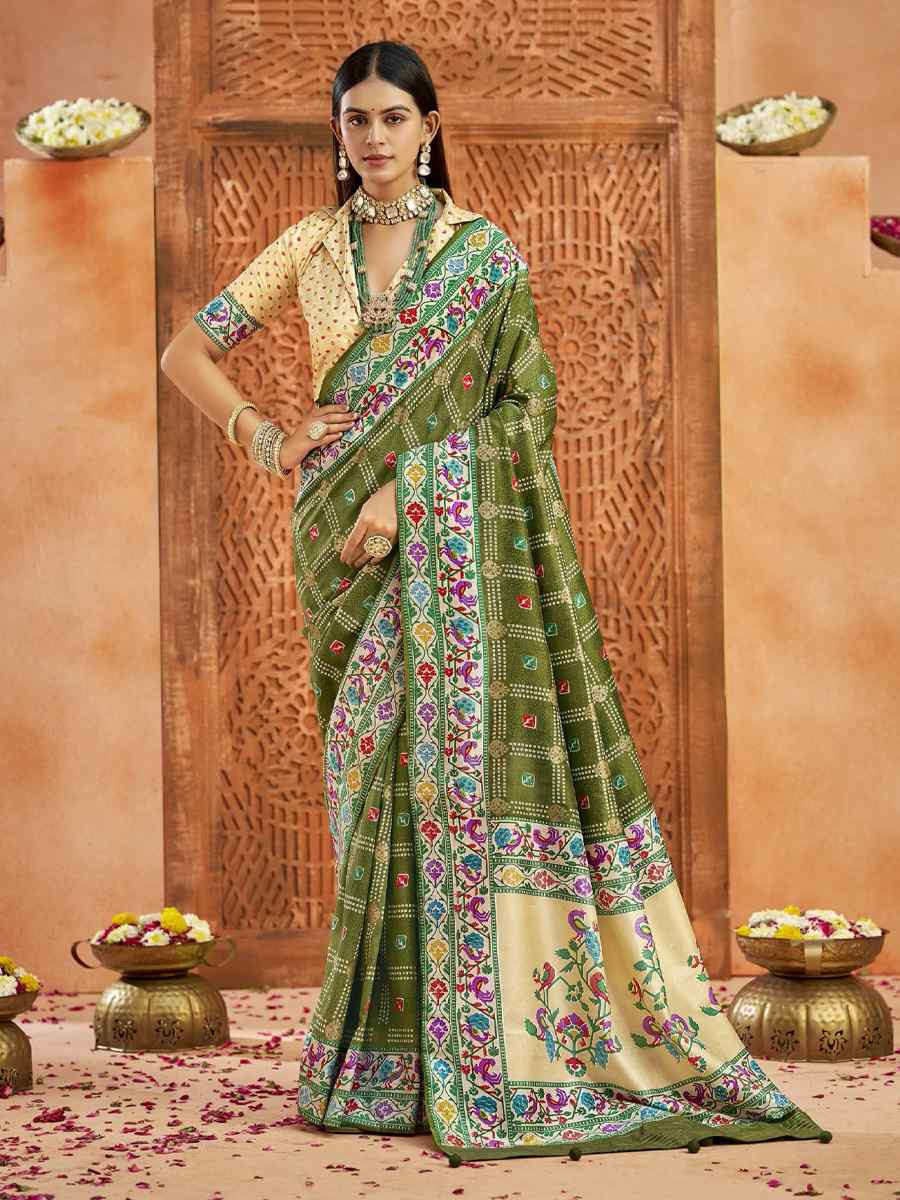Green Silk Handwoven Festival Wedding Fancy Heavy Border Saree