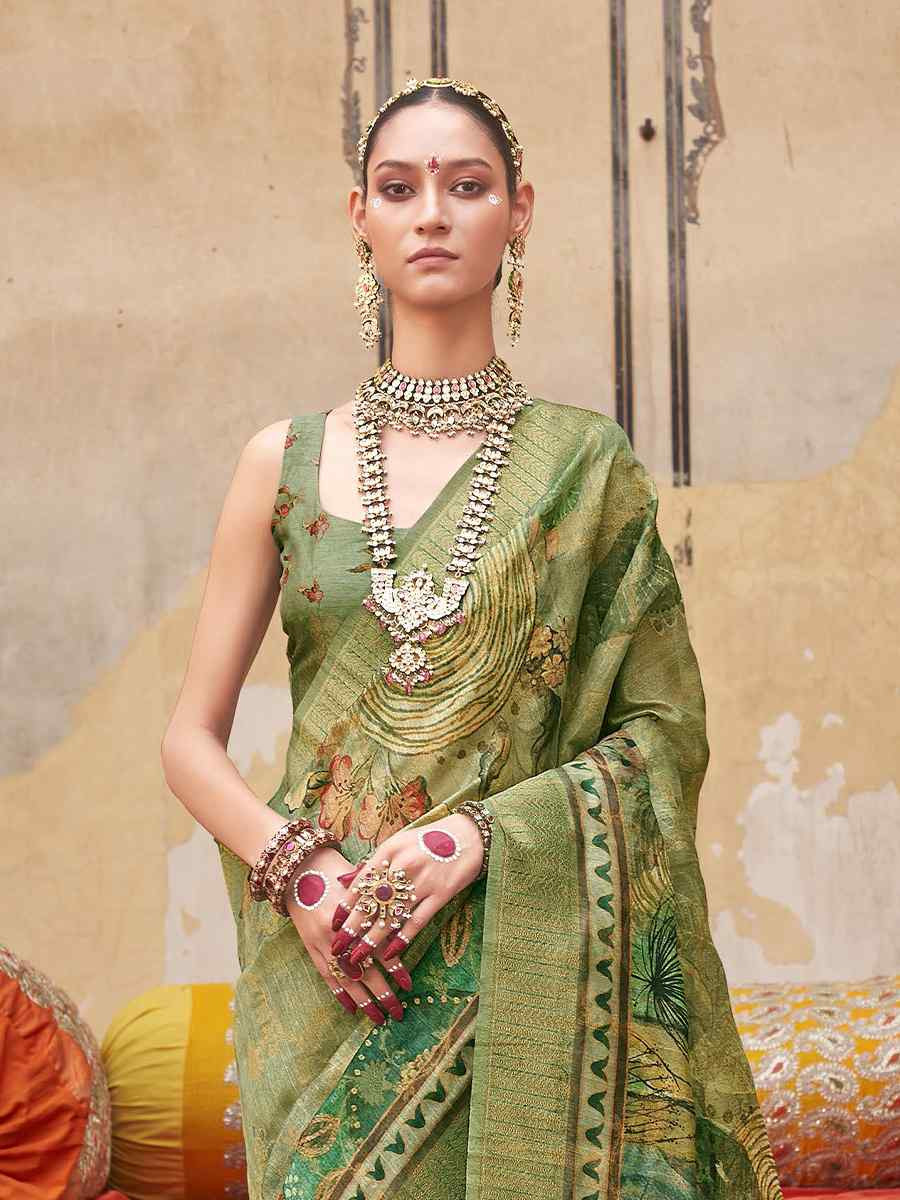 Green Silk Handwoven Festival Wedding Fancy Heavy Border Saree