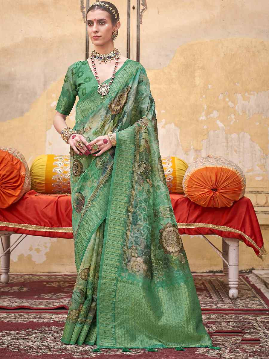 Green Silk Handwoven Festival Wedding Fancy Heavy Border Saree