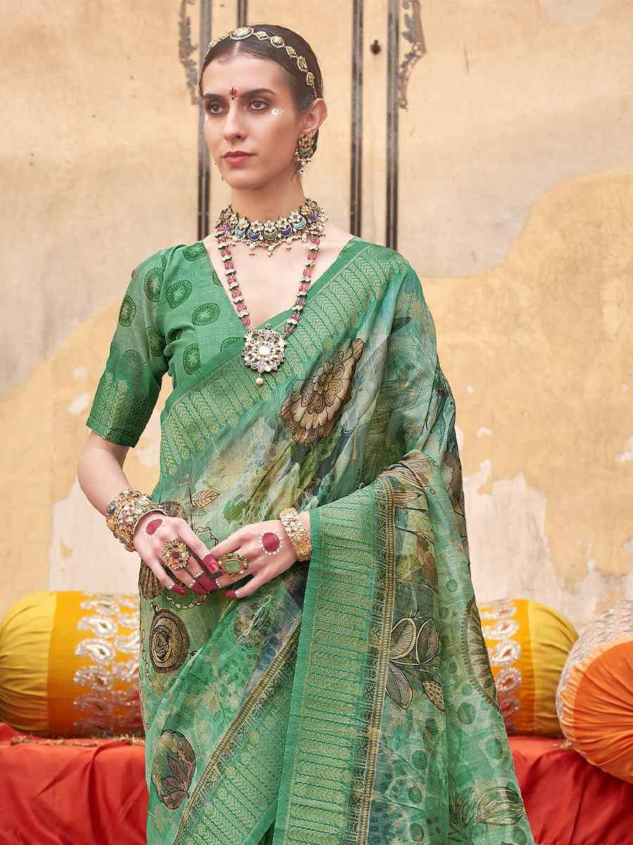 Green Silk Handwoven Festival Wedding Fancy Heavy Border Saree
