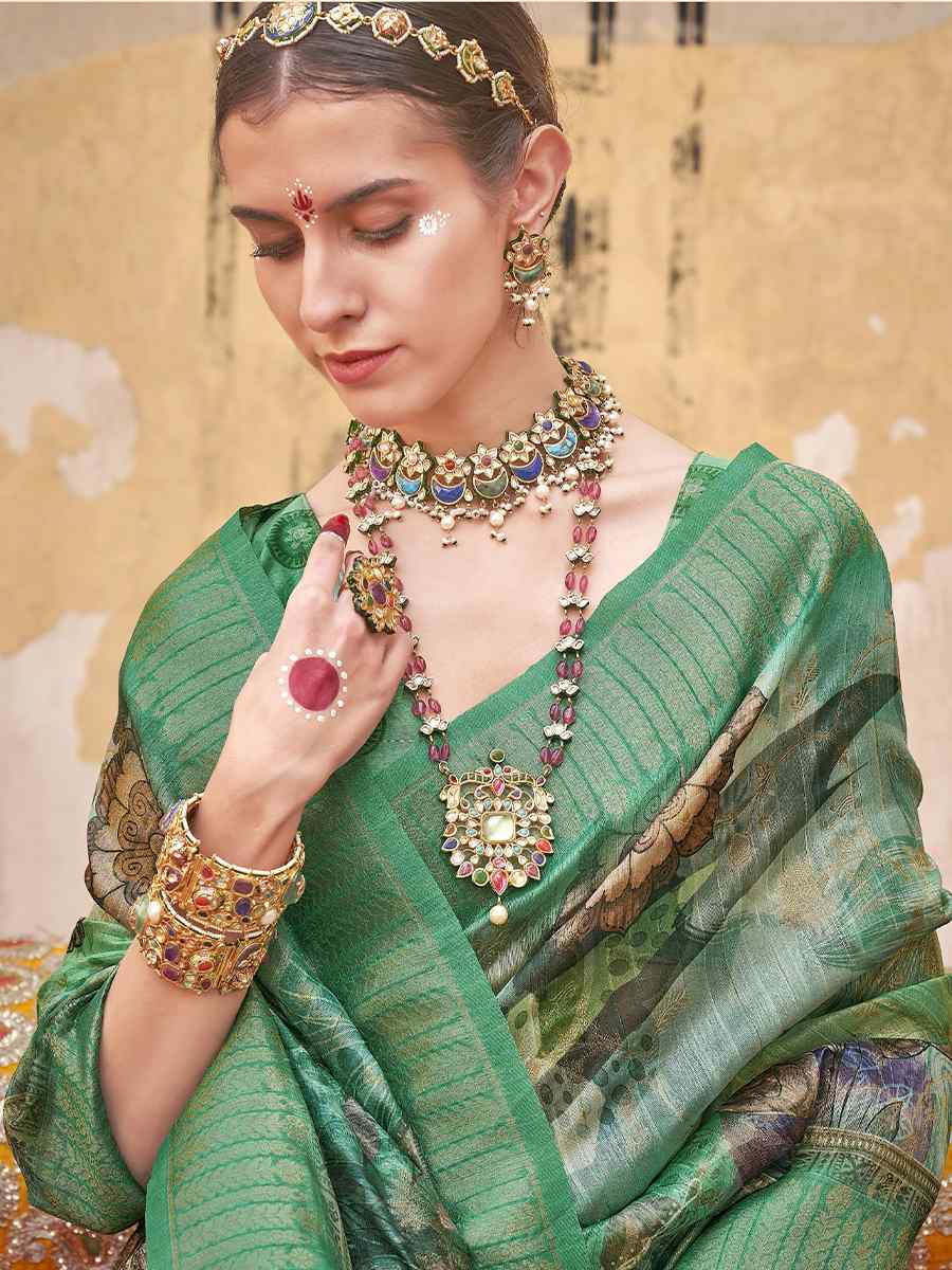 Green Silk Handwoven Festival Wedding Fancy Heavy Border Saree