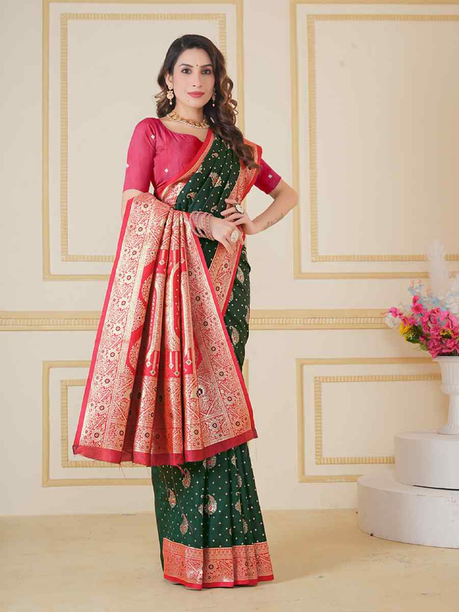 Green Silk Handwoven Festival Wedding Fancy Heavy Border Saree