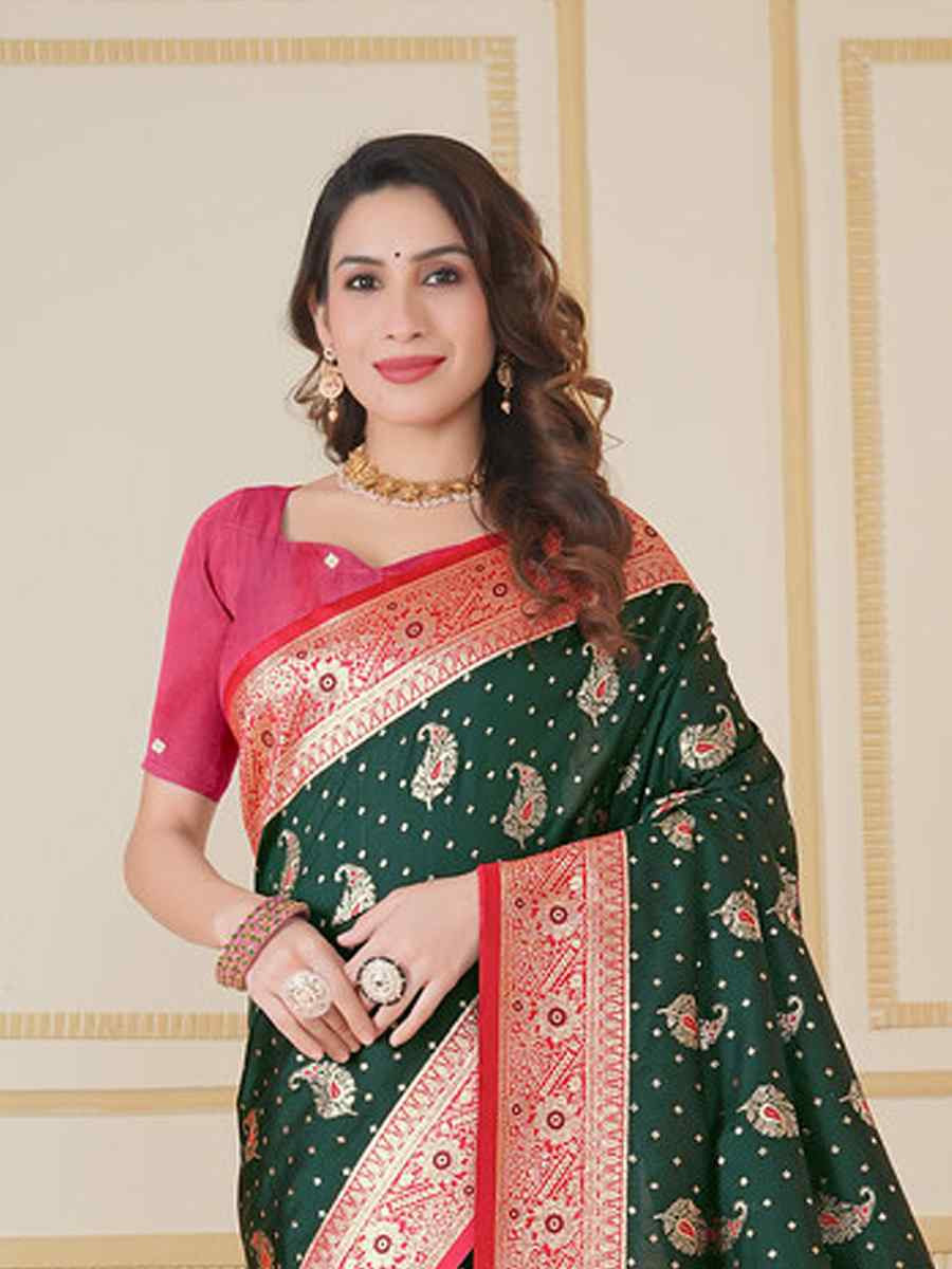 Green Silk Handwoven Festival Wedding Fancy Heavy Border Saree